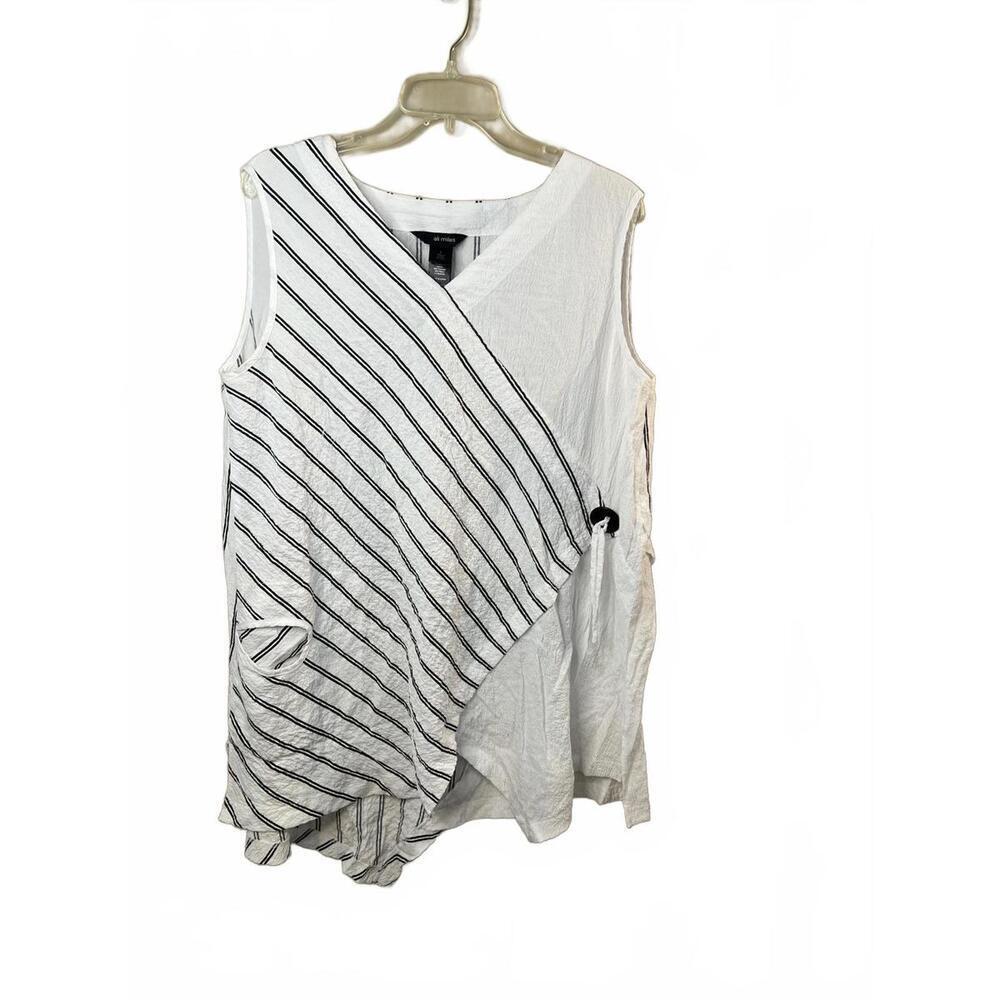 Ali Miles Women's Sleeveless Asymmetric Striped Crinkle Tunic Top Size Large